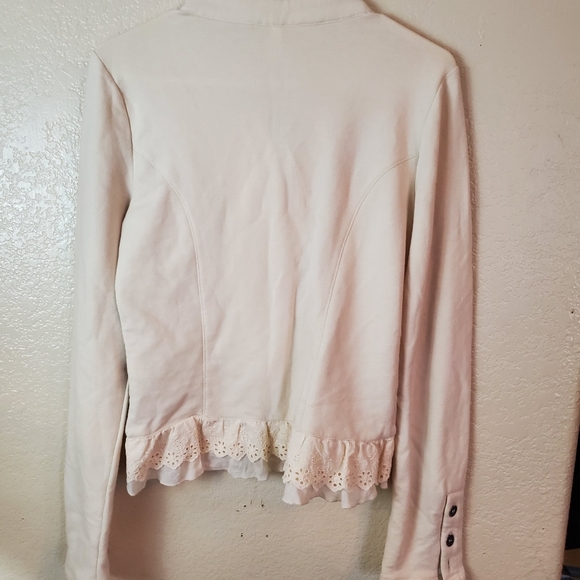 Cream Ruffle Lace Button Knit Jacket/Blazer - Picture 2 of 4
